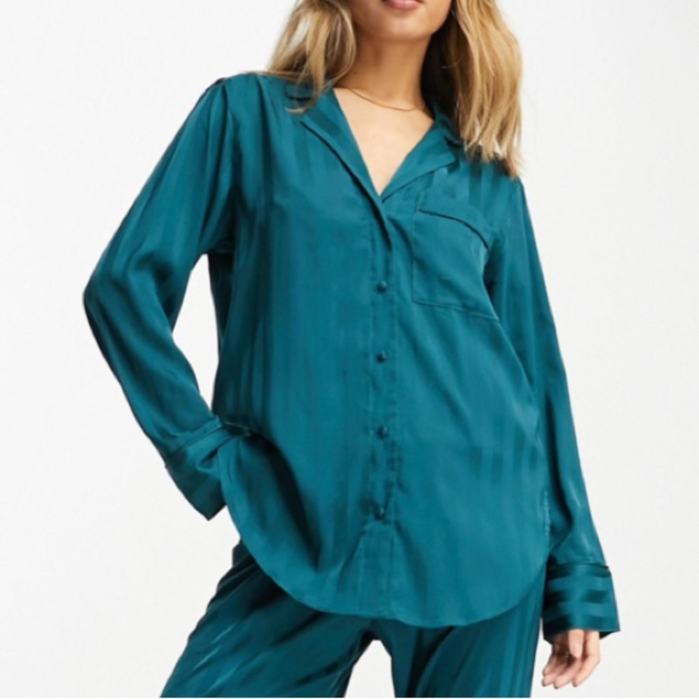 Abercrombie & Fitch Satin Long Sleeve Pajama Sleep Shirt Loungewear TOP XL NEW